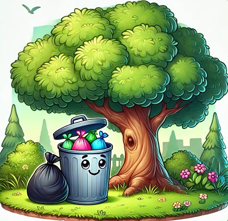Bin near tree