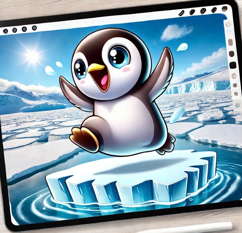 Penguin jumping onto ice